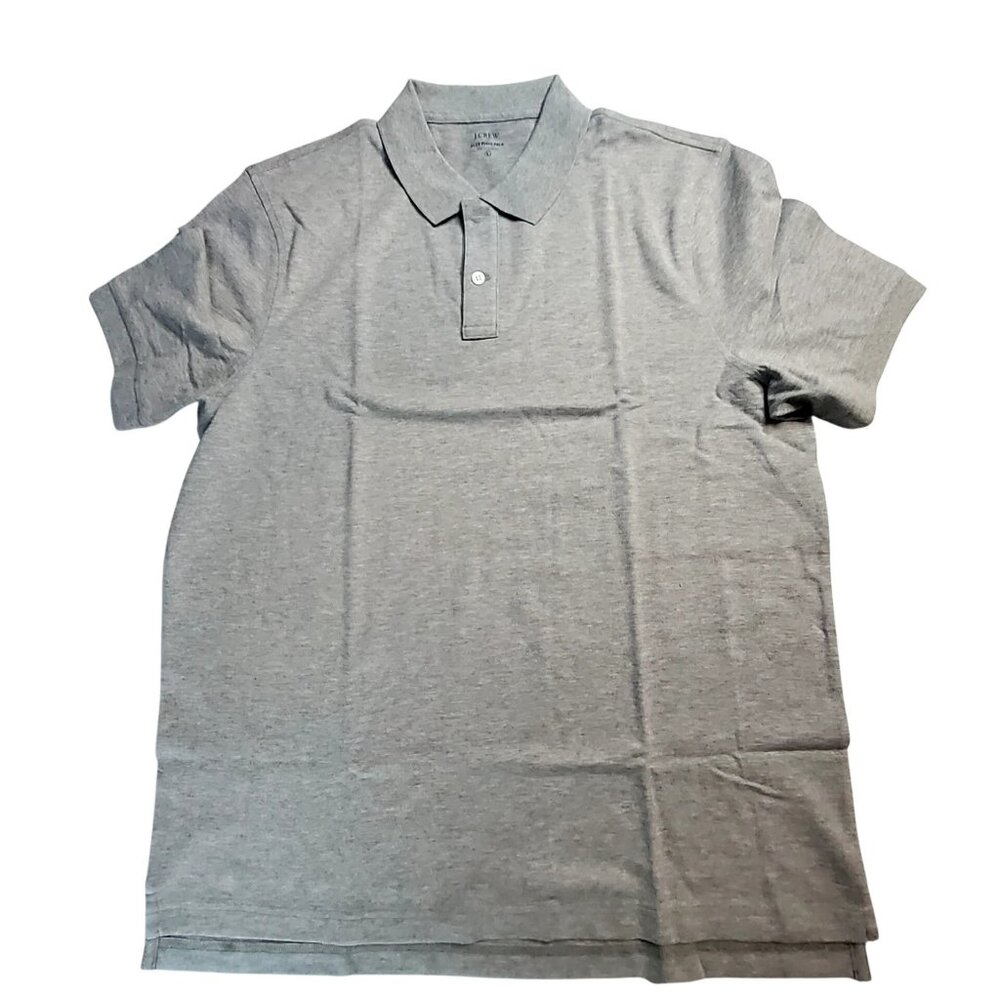 J.Crew Flex Pique Polo Shirt Light Gray L buttoned collar for a classic look